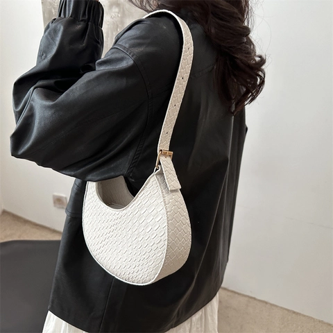 Mode Dames Halve Maan Onderarmtas Verstelbare Riem PU Leer Geweven Krokodillenpatroon Schouder Hobotas Retro Elegante Tas