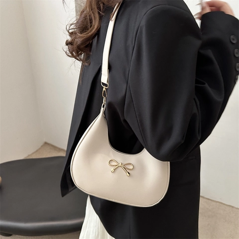 Bolso de Hombro Hobo para Mujer de Cuero PU con Lazo Vintage Chic Bolso de Axila Color Sólido Bolso de Mano con Cremallera para Uso Diario