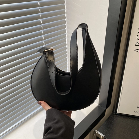 Bolso de Hombro de Media Luna para Mujer de Cuero PU Retro Color Sólido Bolso de Axila Casual Viaje Moda Bolso Hobo