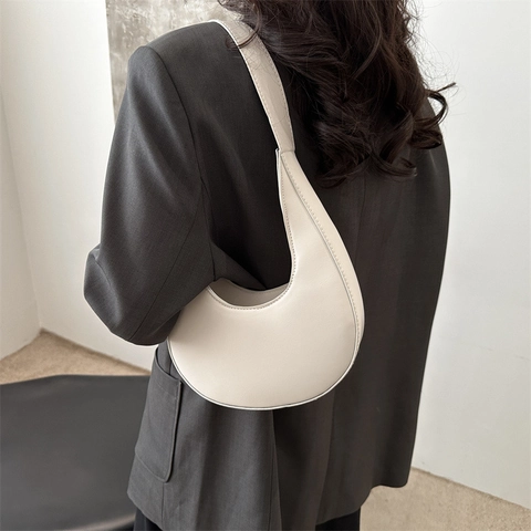 Bolso de Hombro de Media Luna para Mujer de Cuero PU Retro Color Sólido Bolso de Axila Casual Viaje Moda Bolso Hobo