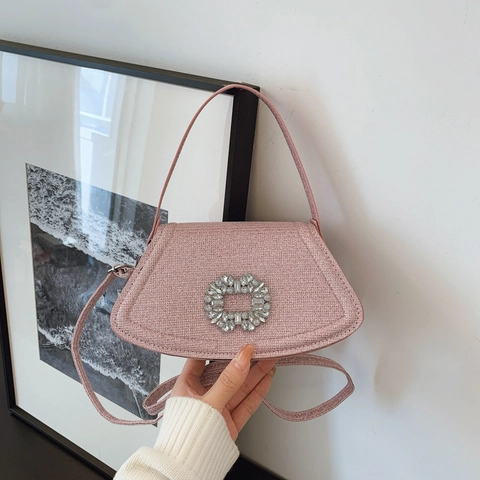 Bolso de Hombro Retro de PU para Mujer con Brillo Hebilla de Strass Bolso Cruzado Cuadrado Bolso de Mano de Moda Bolso de Mano Pequeño para Fiesta