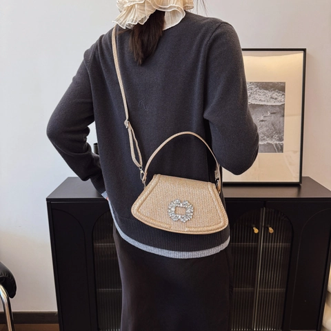 Bolso de Hombro Retro de PU para Mujer con Brillo Hebilla de Strass Bolso Cruzado Cuadrado Bolso de Mano de Moda Bolso de Mano Pequeño para Fiesta