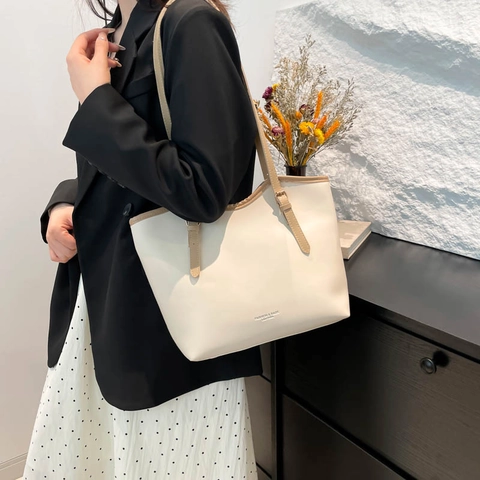 Bolso Tote de Gran Capacidad para Mujer de Cuero PU Bolso de Hombro para el Trabajo Minimalista Urbano Color Sólido