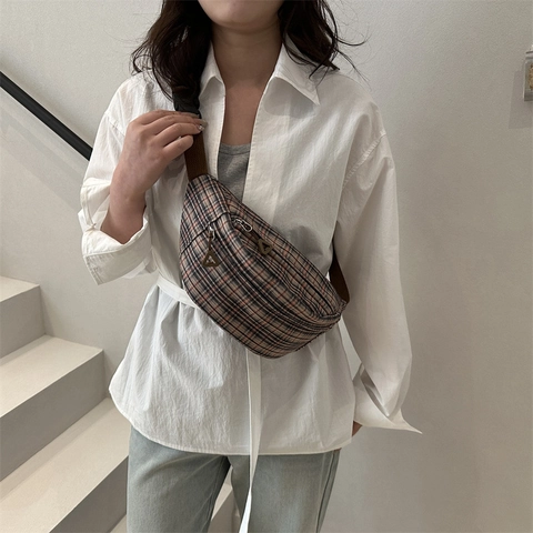 Marsupio in Tela a Quadri Vintage da Donna Stile College Retrò Borsa da Petto Grande Capacità Trendy Borsa a Tracolla a Quadri