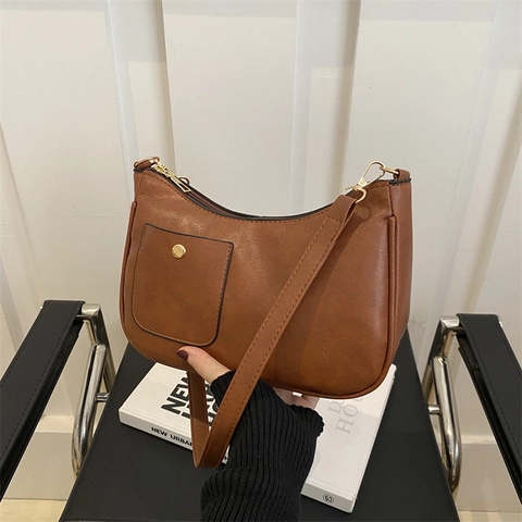 Bolso de Hombro de Cuero PU Retro para Mujer Gran Capacidad Minimalista Color Sólido Bolso de Axila para Uso Diario