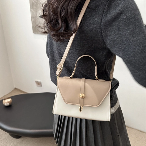 Bolso Bandolera de Moda en Cuero PU para Mujer Diseño de Bloques de Color Bolso Cuadrado Pequeño con Asa Superior y Correa Ajustable