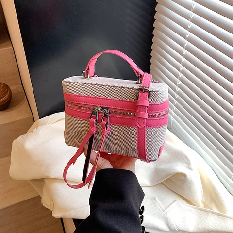 Women's Fashion Contrast Color Box Shoulder Bag 2025 New Patchwork PU Handbag Stylish Crossbody Bag With Tassel Urban Style