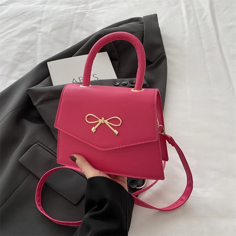 Bolso de Hombro para Mujer de Cuero PU Estilo Francés Color Sólido Moda Simple Lazo Decorativo Bolso Cruzado de Viaje Diario
