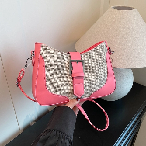 Vintage Contrast Color Patchwork Women Shoulder Bag PU Leather Large Capacity Underarm Bag Daily Crossbody Bag Square Handbag