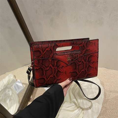 Borsa a Spalla da Donna in Pelle PU con Trama a Serpente Borsa a Busta di Grande Capacità Pochette con Tracolla Rimovibile