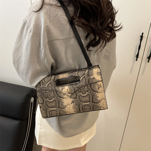 Borsa a Spalla da Donna in Pelle PU con Trama a Serpente Borsa a Busta di Grande Capacità Pochette con Tracolla Rimovibile