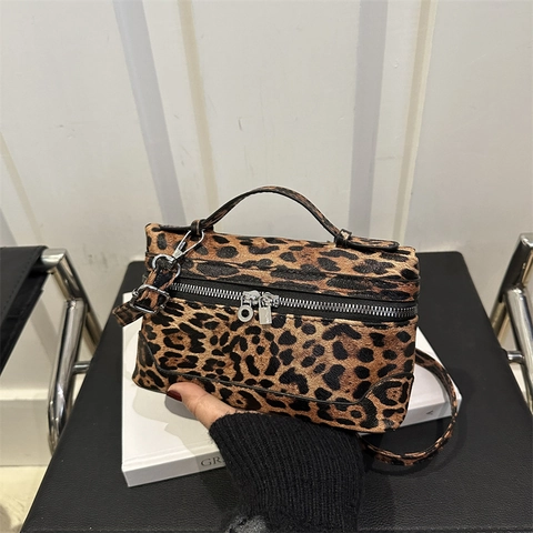 Women's Vintage Leopard Print Box Shoulder Bag PU Leather Urban Minimalist Square Crossbody Bag Fashion Casual Handbag