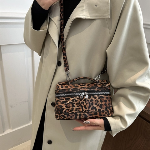 Women's Vintage Leopard Print Box Shoulder Bag PU Leather Urban Minimalist Square Crossbody Bag Fashion Casual Handbag