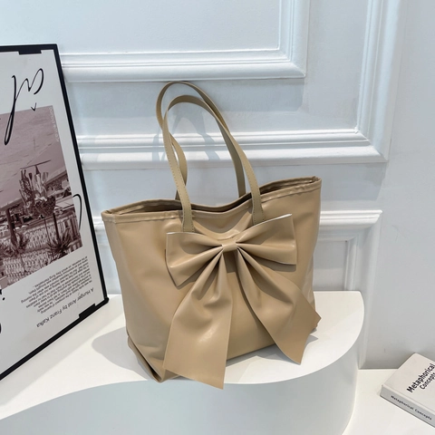 Borsa Tote da Donna di Grande Capacità con Fiocco in Pelle PU Borsa a Spalla Casual Pendolare Elegante Decorazione a Fiocco
