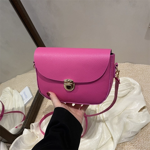 Damen Mode PU Leder Umhängetasche Gold Schloss Litschimuster Umhängetasche Minimalistische Große Kapazität Unterachseltasche