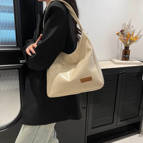 Bolso de Hombro de Cuero PU de Gran Capacidad para Mujer Retro Minimalista Bolso Tote Suave de Sobaco Para Uso Diario