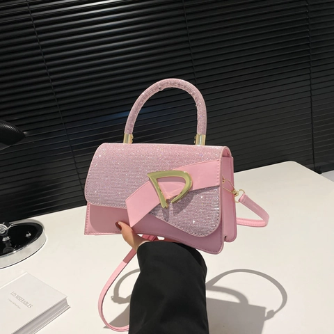 Borsa Quadrata Piccola in Pelle PU da Donna Moda Patchwork con Strass Borsa a Tracolla Fibbia a D Borsa a Mano per Pendolari
