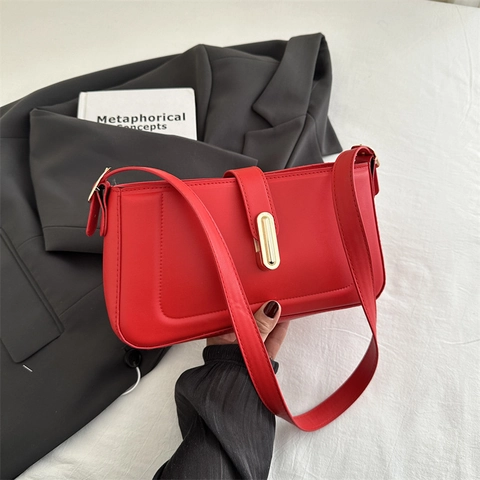 Bolso de Hombro de Cuero PU Vintage para Mujer Gran Capacidad Solapa con Hebilla Minimalista Color Sólido Baguette Bolso de Axila Moda