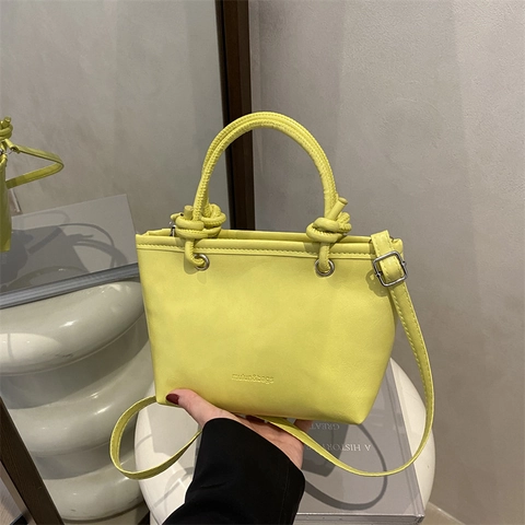 Minimalist Women PU Leather Shoulder Bag Retro Solid Color Crossbody Handbag With Knot Handle Casual Commuting Tote Bag For Women