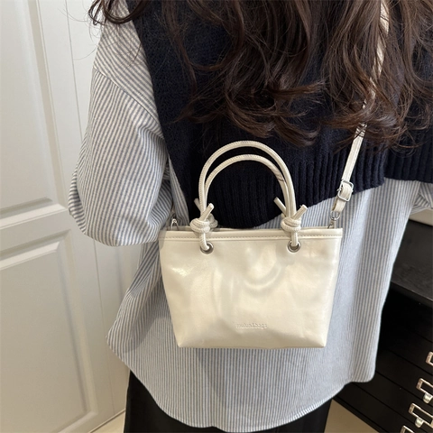 Minimalist Women PU Leather Shoulder Bag Retro Solid Color Crossbody Handbag With Knot Handle Casual Commuting Tote Bag For Women