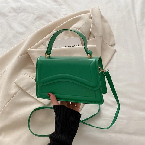 Stilvolle Einfarbige PU Leder Kleine Quadratische Tasche Wellenmuster Umhängetasche Für Damen Handtasche Schultertasche