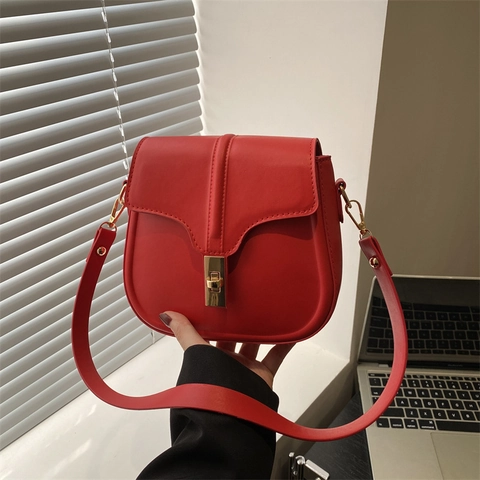 Bolso de Hombro de Montura de Cuero PU para Mujer Elegante Bolso Cruzado de Color Sólido Con Cierre Dorado para Moda Y Diario