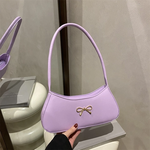Französischer Stil Schleife Achseltasche Für Damen PU Leder Einfarbig Mode Lässige Umhängetasche Süße Elegante Handtasche