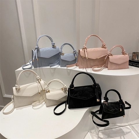Women Retro PU Leather Shoulder Bag Trendy Knot Handle Small Square Crossbody Bag Simple Fashion Casual Handbag For Daily