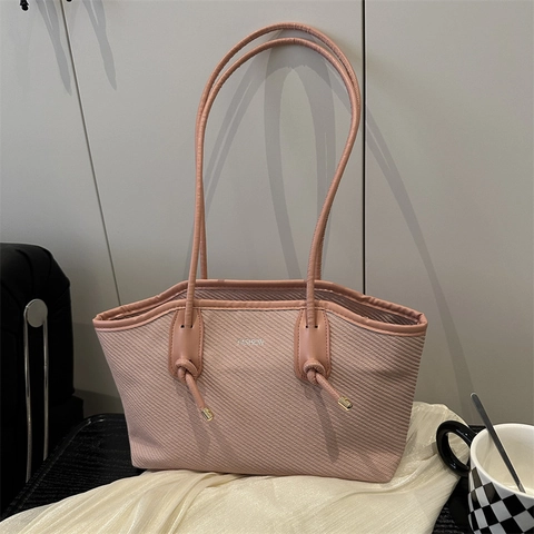 Damen Mode PU Leder Tragetasche Große Kapazität Buchstabendruck Schultertasche Einfacher Urbaner Stil Retro Webstruktur Handtasche