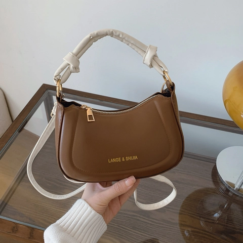 Borsa Hobo in Pelle PU Minimalista per Donna Tinta Unita Retrò Manico a Nodo Borsa a Tracolla Versatile Borsa Sottobraccio