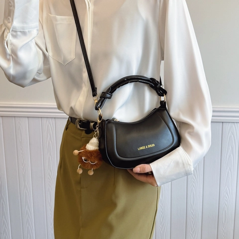 Borsa Hobo in Pelle PU Minimalista per Donna Tinta Unita Retrò Manico a Nodo Borsa a Tracolla Versatile Borsa Sottobraccio