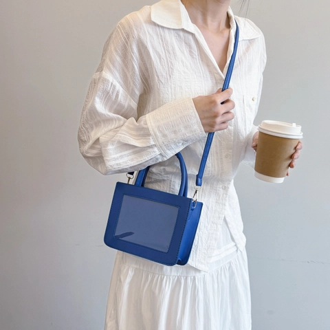 Bolso Ita de Cuero PU de Moda para Mujer Con Ventana de PVC Transparente Bolso de Mano Color Sólido Hombro Cruzado Moda Cuadrado