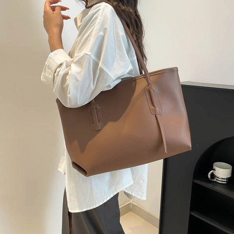 Large Capacity Women Tote Bag Fashion Minimalist PU Leather Shoulder Bag Retro Commuter Casual Versatile Office Work Handbag