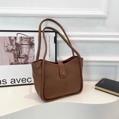 Damen Vintage PU Leder Tote Bag Große Kapazität Pendeln Umhängetasche Koreanischen Stil Einfarbig Einfache Lässige Handtasche