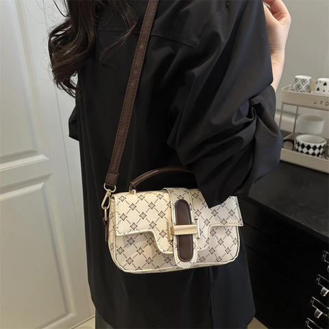 Vintage Bedruckte PU-Leder Kleine Quadratische Umhängetasche Für Damen Mode Crossbody Handtasche Mit Metallschnalle Alltagstasche