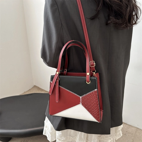 Damen Geometrische Farbblock PU Leder Umhängetasche Große Kapazität Handtasche Messenger Crossbody Mode Kleine Quadratische Tasche