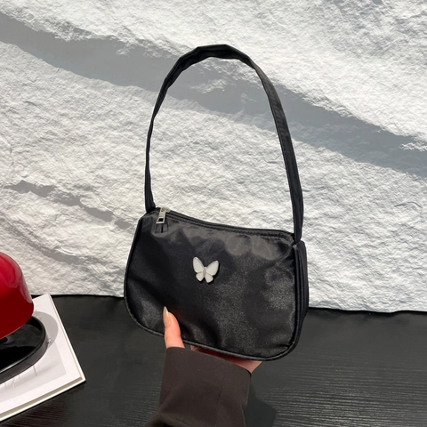 Damen Nylon Achseltasche Schmetterling Dekoration Umhängetasche Einfache Kleine Quadratische Tasche Für Den Täglichen Weg Lässige Handtasche