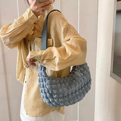 Damen Blasenstruktur Hobo Tasche Verstellbarer Riemen Plissierte Polyester Umhängetasche Lässige Achseltasche Leichte Schultertasche