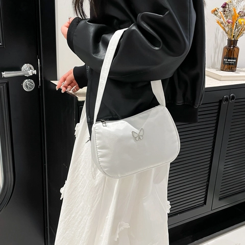 Damen Nylon Achseltasche Schmetterling Dekoration Umhängetasche Einfache Kleine Quadratische Tasche Für Den Täglichen Weg Lässige Handtasche