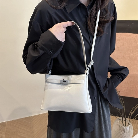 Sac à Épaule en Cuir PU Rétro pour Femmes Grande Capacité Style Kelly Sac Cabas avec Serrure Sac Bandoulière Élégant