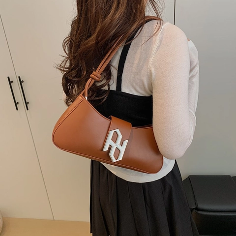 Borsa a Spalla Baguette in Pelle PU Vintage da Donna Minimalista Urbana Borsa a Sottobraccio Piccola Quadrata Con Fibbia in Metallo