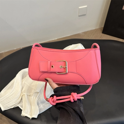 Minimalist Women PU Leather Underarm Shoulder Bag Large Capacity Solid Color Handbag With Belt Buckle Daily Commute Bag