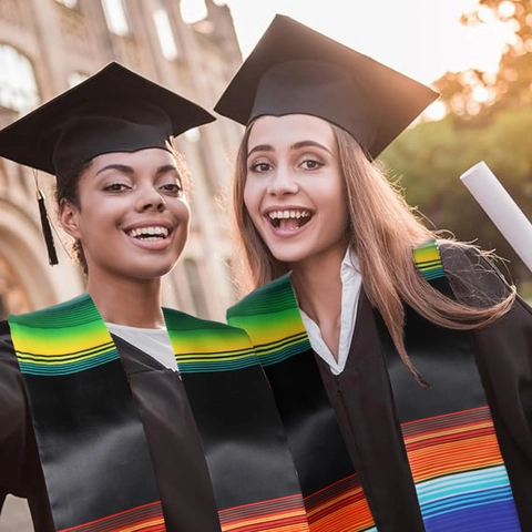 Stola di Laurea Messicana Serape Fascia in Raso a Righe Arcobaleno Con Nappa Per Festa di Laurea Universitaria Regalo d'Onore