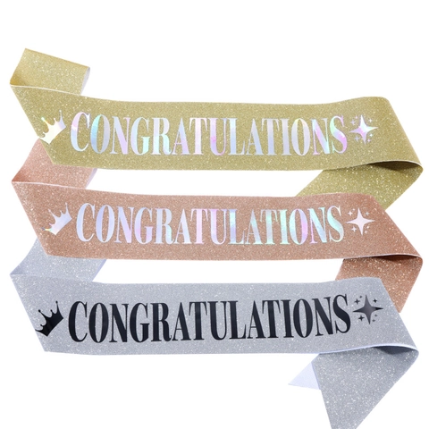 Congratulations Glitter Graduation Sash Polyester Party Supplies For Graduation Birthday Bachelorette Celebration Ribbon Sash