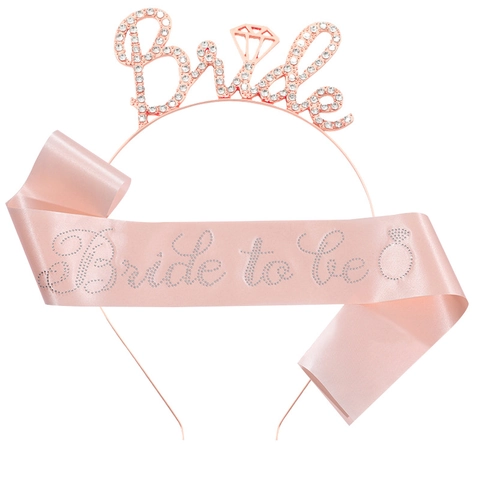Ensemble Serre-tête Couronne Bride To Be en Strass et Écharpe en Satin Lettres Brillantes en Alliage de Zinc pour Mariage