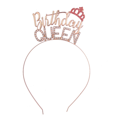 Cerchietto Birthday Queen con Strass e Corona Magenta Tiara in Metallo Accessorio per Capelli per Donne Ragazze Festa Celebrazione