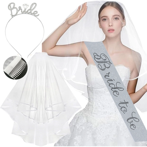 Bride To Be Zubehör Schärpe Tiara Schleier Für Junggesellinnenabschied Hochzeit Brautparty Legierung Strass Satin Haarband Schleier Schärpe
