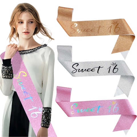 Fascia per Festa di Compleanno Sweet 16 in Tessuto Glitterato Fascia Bronzata per Ragazze Donna Decorazioni per Feste a Corona