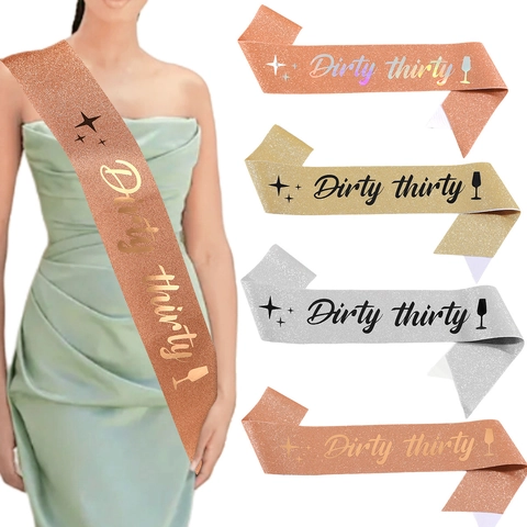 Dirty Thirty Geburtstag Schärpe Für Damen 30 Geburtstag Party Deko Roségold Glitzer Schärpe Mit Goldprägung Für Sie