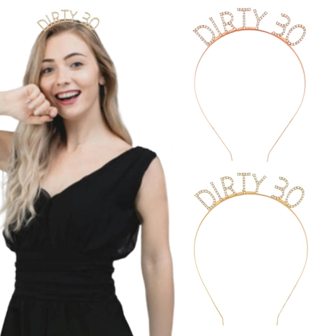 Dirty 30 Verjaardag Tiara Voor Dames Strass Letters Haarrand Goud Roségoud Zinklegering Verjaardag Feest Haaraccessoires